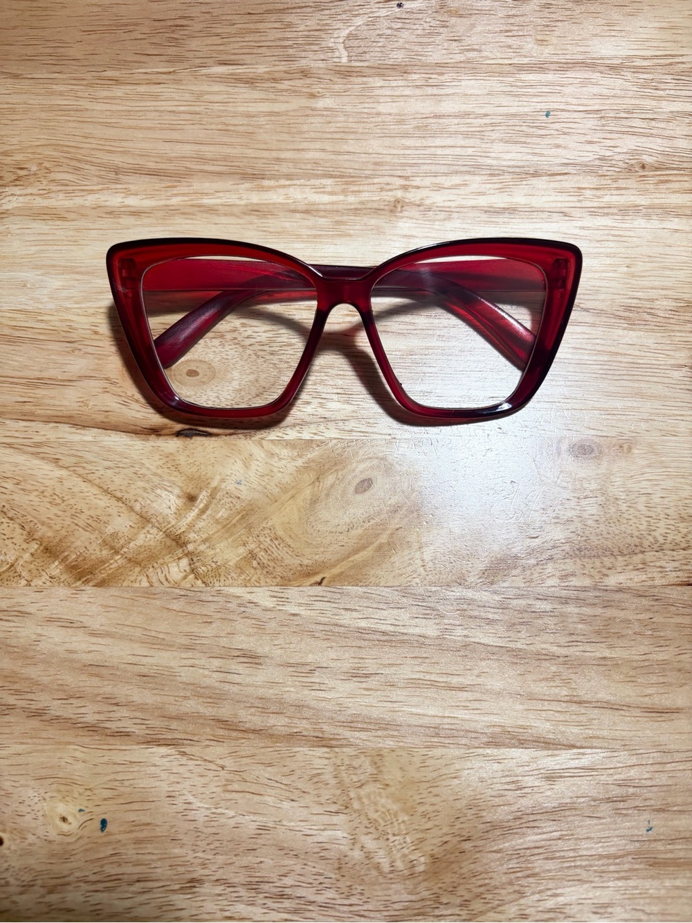Cherry Red Glossy Translucent Cat Eye Fashion Glasses